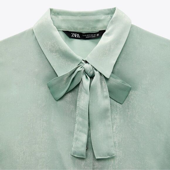 ZARA Satin Blouse With Rhinestone Buttons - Picture 4 of 7